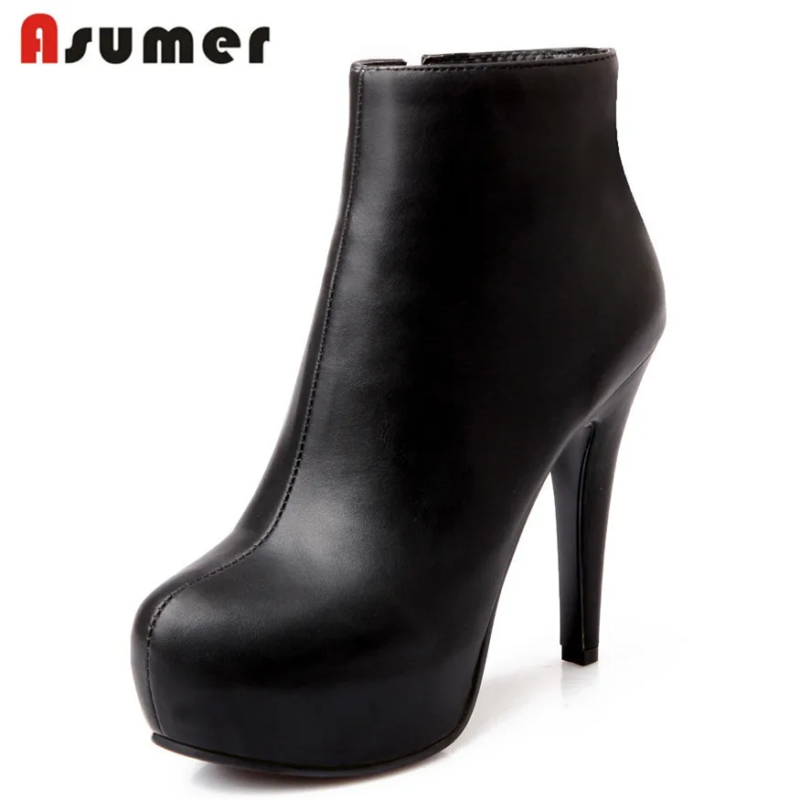 Женские ботильоны на платформе ASUMER черные или синие ботинки молнии с круглым