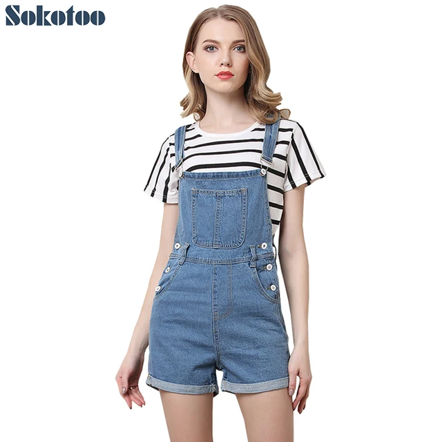 aliexpress com buy sokotoo womens plus size blue denim overalls plus size overalls shorts