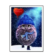 Diamond Embroidered 5D Diy Diamond Drawing Owl Cross Stitch Beautiful Blue Owl Animal Decoration 3D Full. Custom Photo bowknot owl print draw diamond drawing