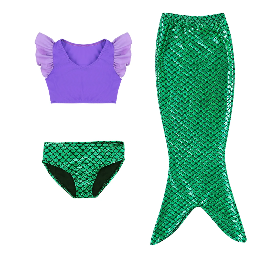 3PCS Toddler Girl Kids Swimmable Swimwear Mermaid Tail Set Swimsuit Beachwear