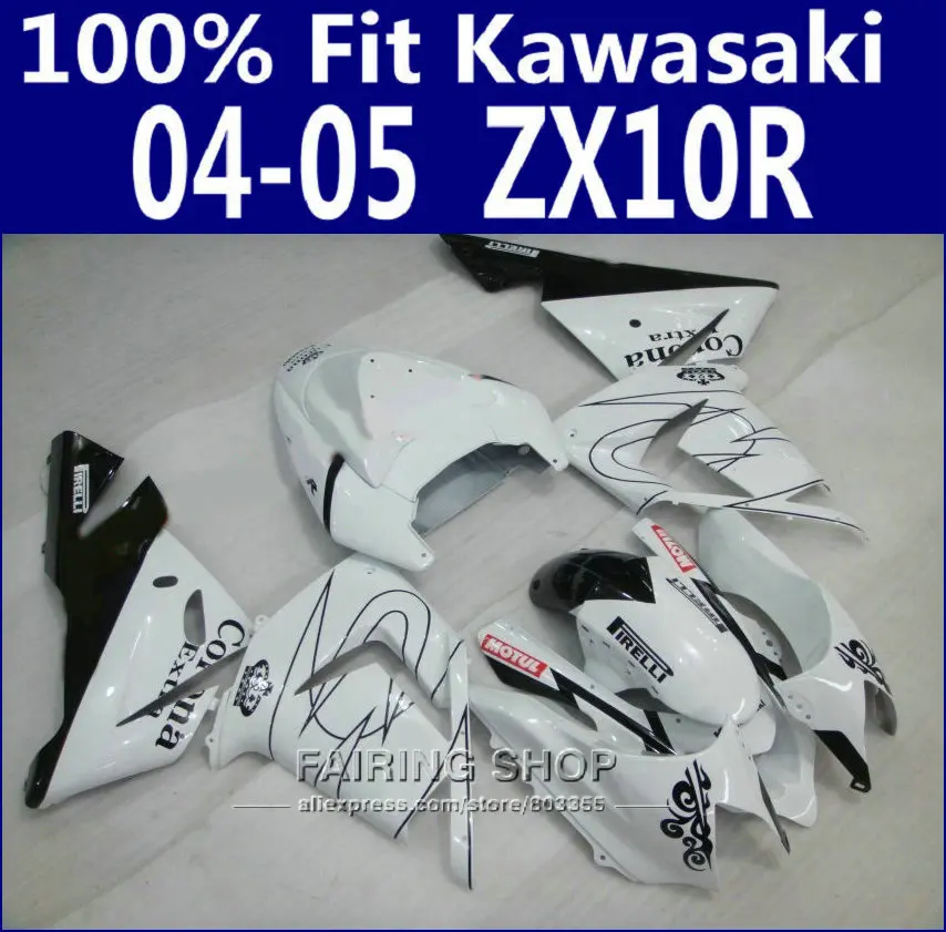Белые черные комплекты кузова для Kawasaki Ninja zx10r 2004 2005 04 05 обтекатели Abs palstic 100%