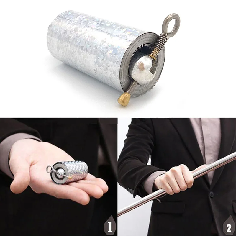 

New Wonderful Appearing Cane Metal Silver Magic Close Up Illusion Silk to Wand Tricks Stage