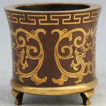 Песня voge gem S1818 " Клеймо Китайский Бронзовый 24 К Золото Позолота круглый Птица феникс Кисть Пот карандаш ваза