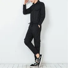 Хлопковый полосатый комбинезон с поясом, мужской Облегающий комбинезон для ночного клуба, модные хип-хоп комбинезоны, мужские летние прямые брюки