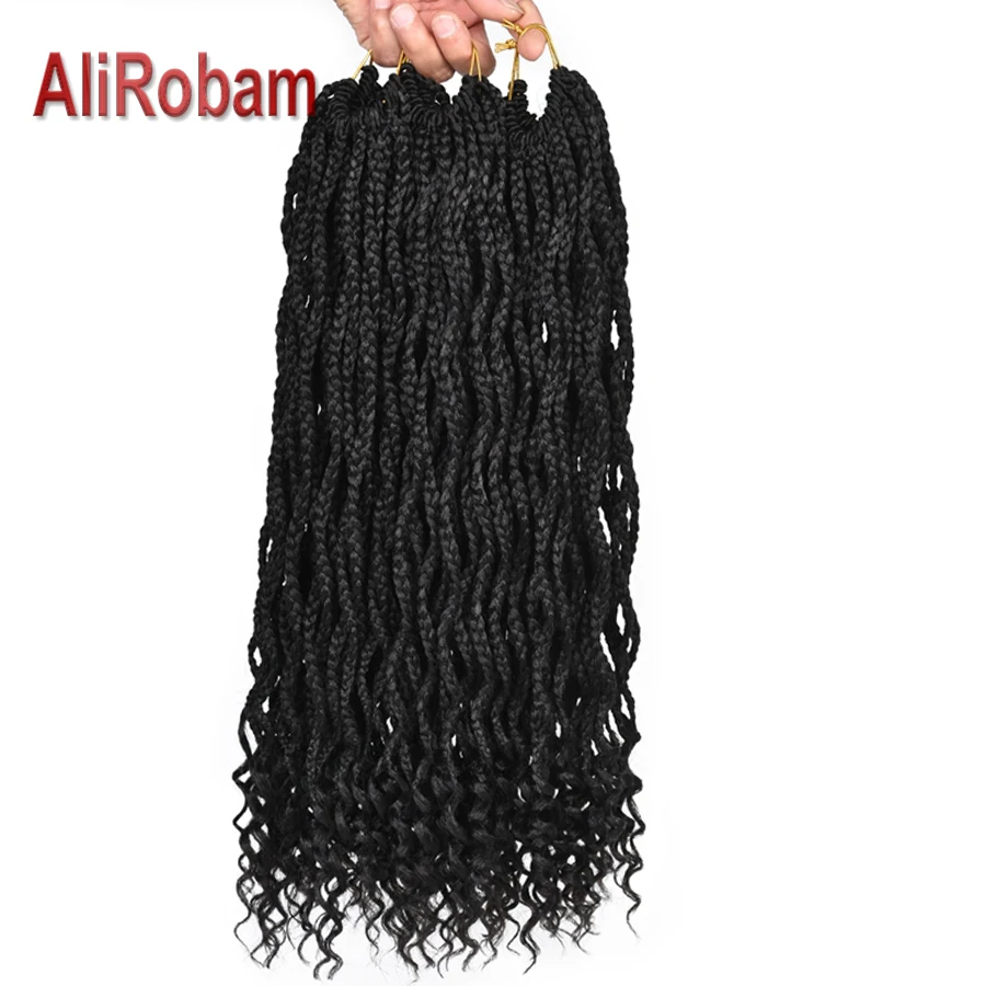 

AliRobam Curly End Crotchet Box Braids 18/24Inch Pure/Ombre Crochet Braids Synthetic Hair Extensions 24Strands/pack