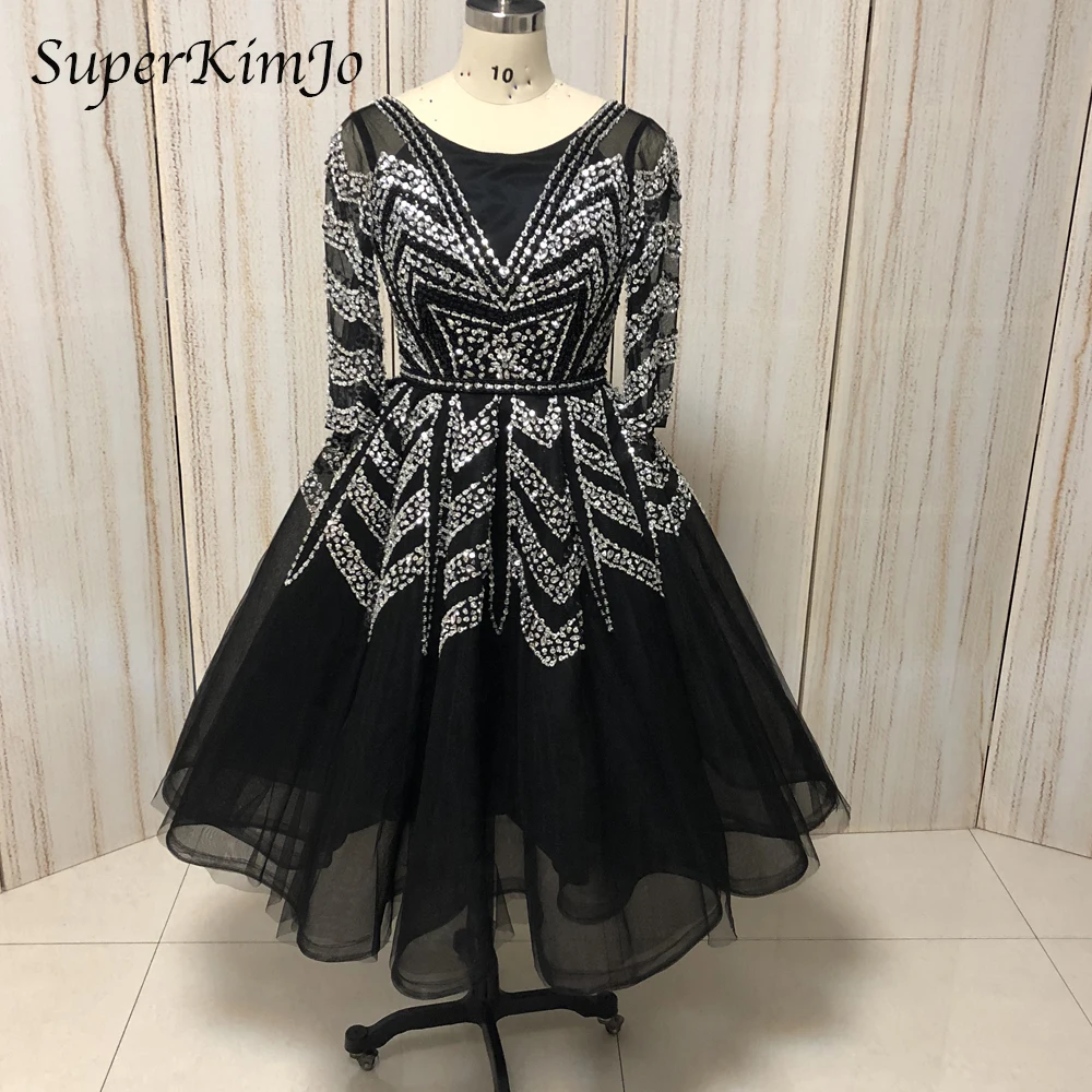 

real picture prom dresses vestidos de fiesta 2019 crew neckline black evening dresses short prom dress 2019 beaded