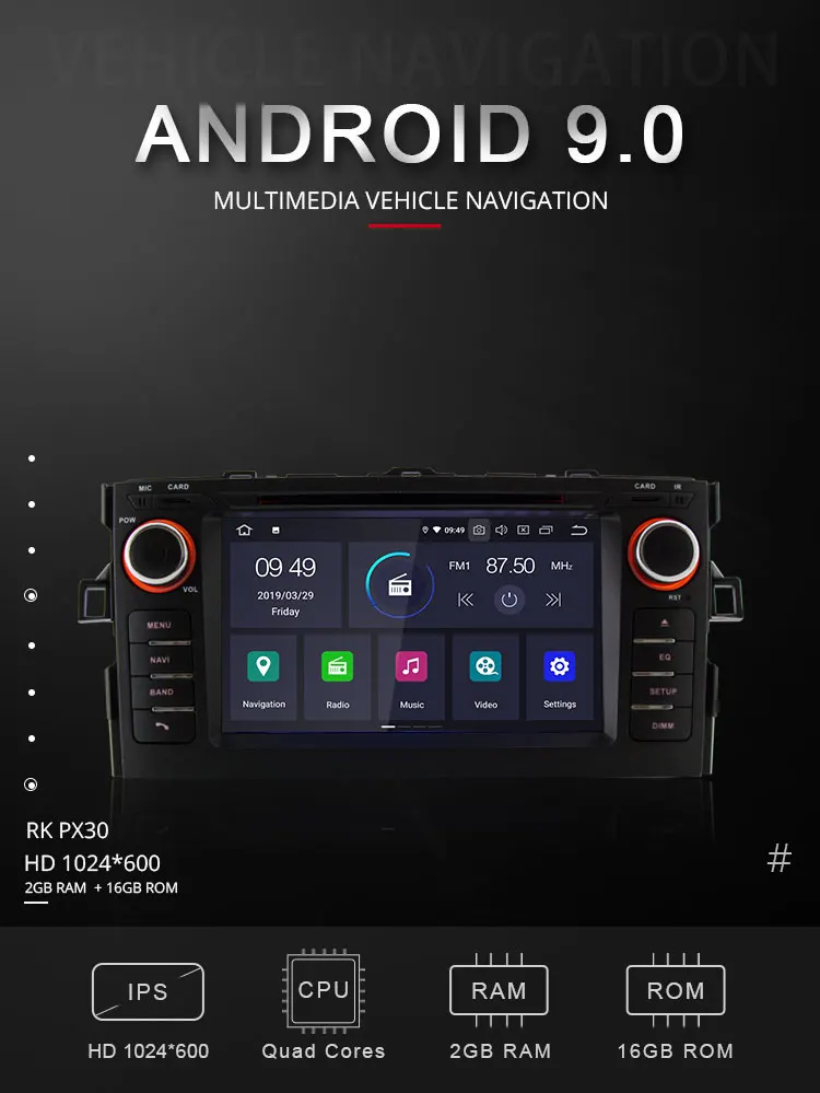 Sale TOPBSNA 2 Din Android 9.0 Car DVD Player For TOYOTA Auris 2008-2011 WIFI Multimedia GPS Navigation Stereo Car Radio Headunit RDS 1