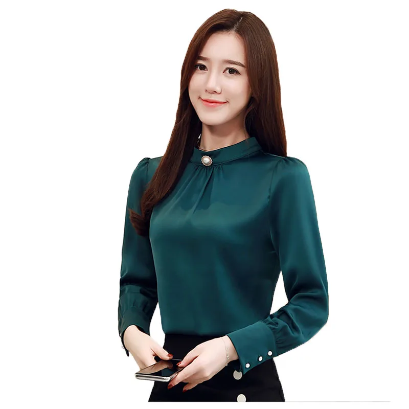 

Women Shirts Blouse OL Women Tops and Blouses Casual Silk Long Sleeve Shirts For Woman Korean Spring Female Blouse Top Plus Size