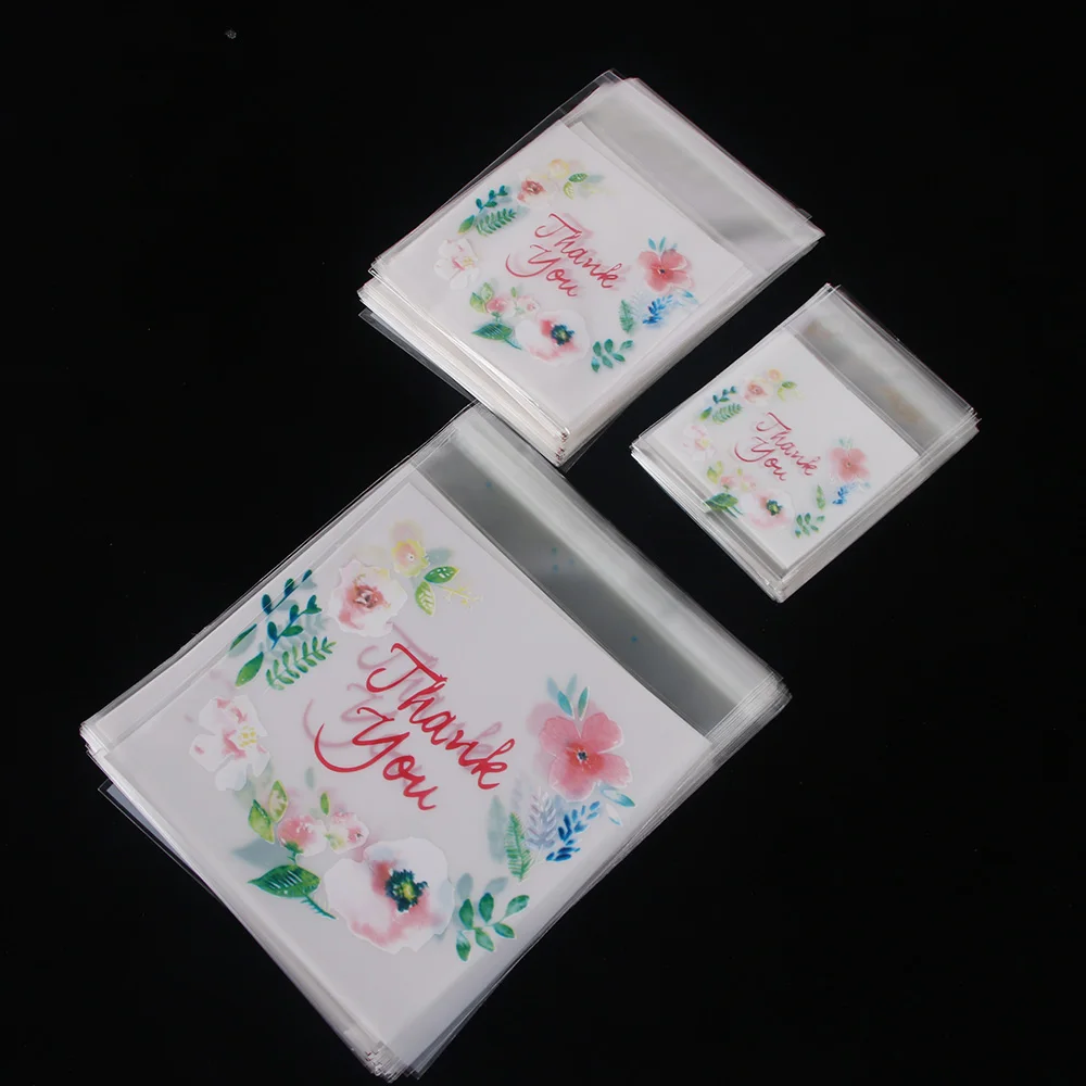 

100Pcs Plastic Bags Thank you Cookie&Candy Bag Self-Adhesive For Wedding Birthday Party Gift Bag Biscuit Baking Packaging Bag