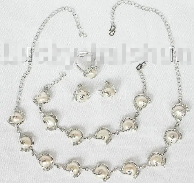 

Shipping >> new hot Baroque adjustable 14mm white pearls necklace bracelet earrings Rings set j8838