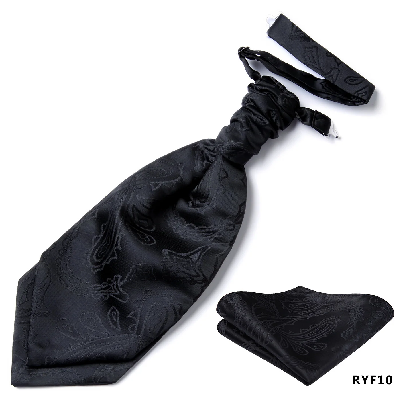 HISDERN Сатиновые повседневные аскоты в полоску Пейсли Свадебный галстук предварительно завязанный Аскот галстук и карманный квадратный набор для мужчин RY-01S - Цвет: RYF10