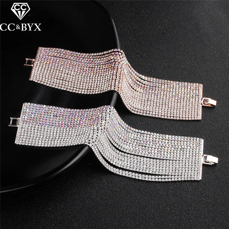 

CC Bracelets For Women Bangle Eighteen Rows Of Colored CZ Stone Luxury Tassel Wedding Accessories Bride Engagement Jewelry hx178