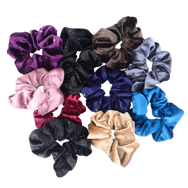 5 Упак. Bling блёстки 4,5 ''бархат Scrunchies для волос для женщин эластичные ленты девочек хвост держатель PT036