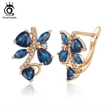 ORSA JEWELS идеальные полированные женские серьги-гвоздики золотистого цвета, вечерние серьги с синим кубическим цирконием ААА, модные ювелирные изделия, подарок OME56-L