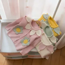 Осенне-зимние вязаные вельветовые вечерние кардиганы принцессы с цветочным рисунком для маленьких девочек, детские свитера, вязаная верхняя одежда для младенцев, пальто