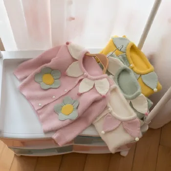 

Autumn Winter Baby Girls Knitwear Velvet Flower Princess Party Cardigans Kids Sweaters Infant Knitted Outerwear Coat
