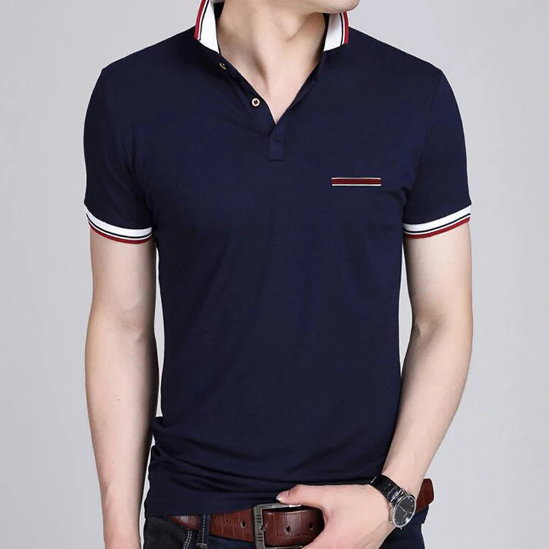 Мужские поло, новинка, брендовая мужская рубашка поло, мужская летняя хлопковая рубашка с коротким рукавом, с отворотом, приталенная, модная, трендовая футболка, топы, рубашки поло, одежда - Цвет: 6369 navy