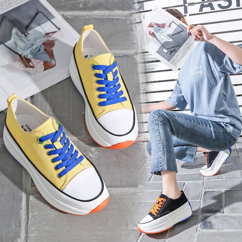 

2019 Spring New Chunky Sneakers Women Harajuku Platform Sneakers Canvas Shoes Comfortable Casual Non-slip White Sneakers