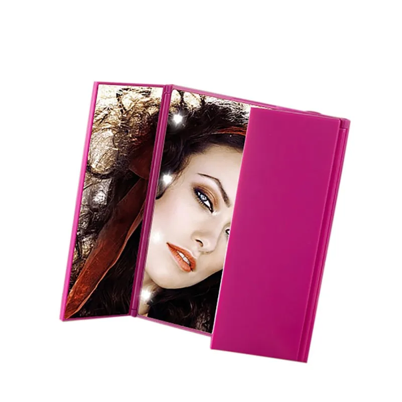 Три цвета Модный светодиодный макияж зеркала складной компактный ручной косметическое карманное зеркало с светодиодный свет