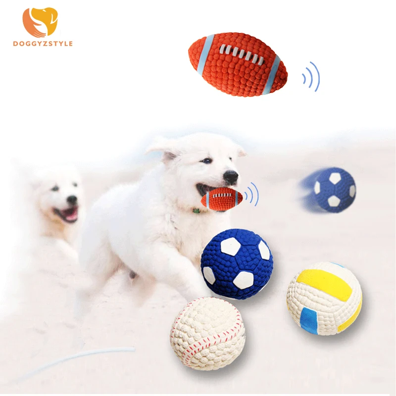Pet Dog Toys Squeak Rubber Ball Toy Rugby Football Volleyball Tennis