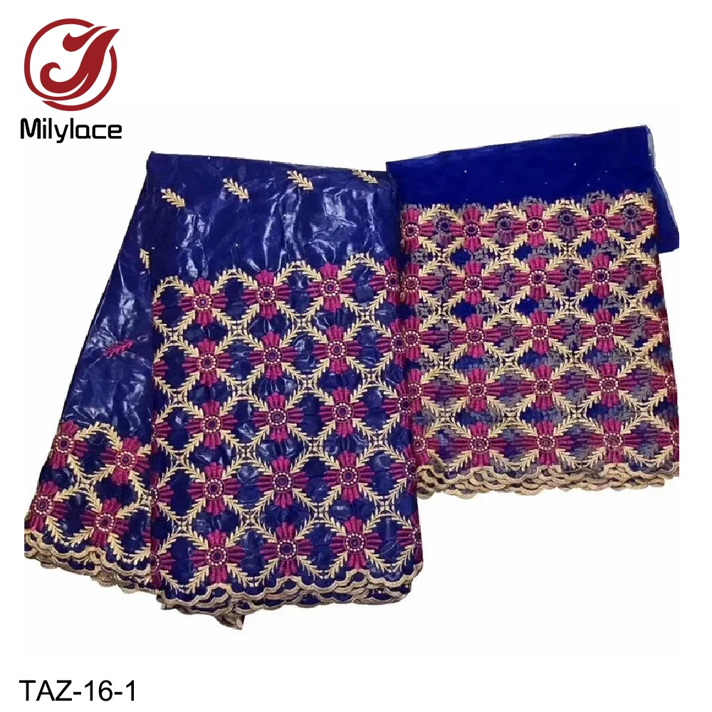 

Royal blue Bazin lace Fabric 5 Yards Match 2 Yards Tulle Net Lace for One Set comfortable African cotton Lace Fabric TAZ-16