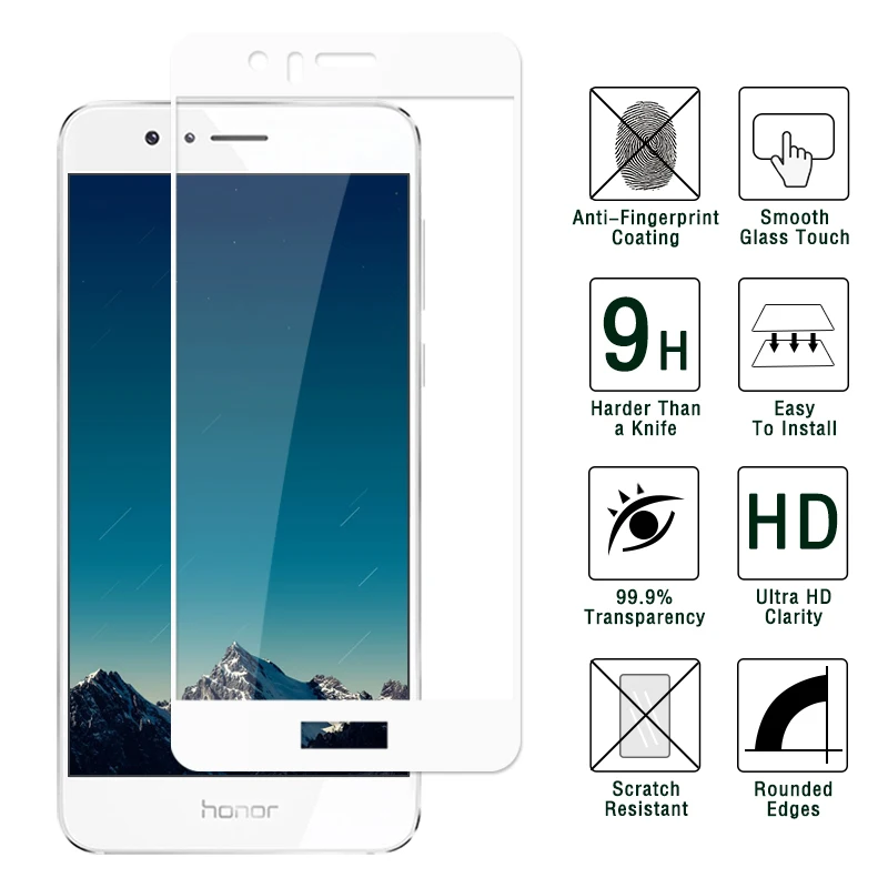 Жесткая Защитная стеклянная пленка для Huawei Honor 8 полное покрытие тонкий экран