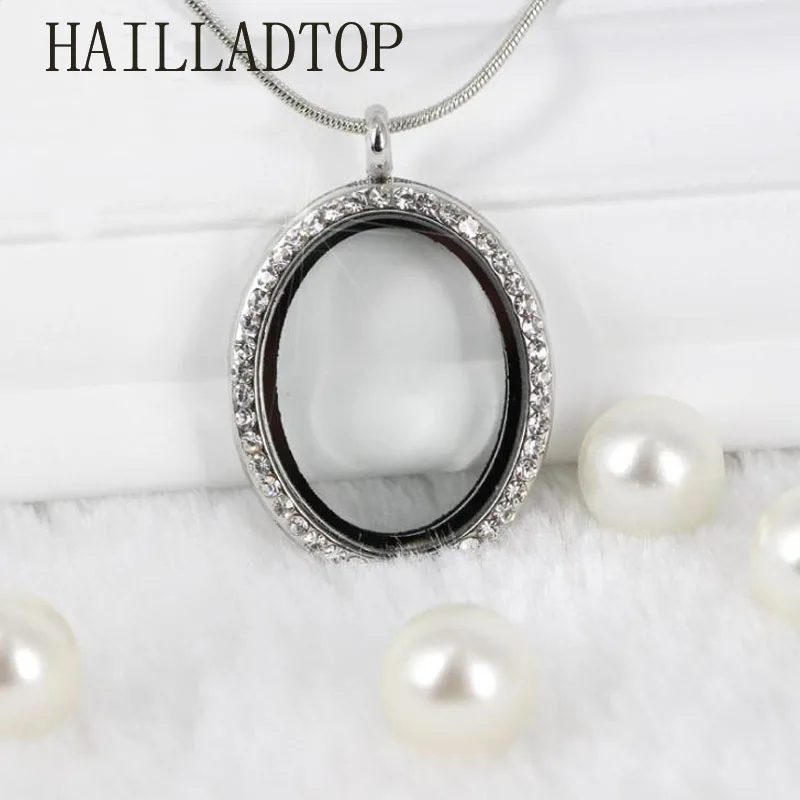 Oval Floating Locket Pendant Long Necklace Rhinestone Charms For Jewelry Making Openable Magnetic Glass Rose Gold | Украшения и