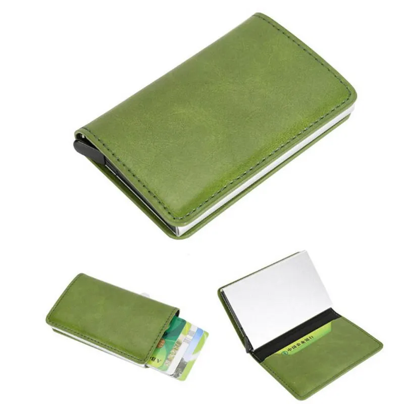 Top Quality Metal Card Case Men Women Automatic Leather