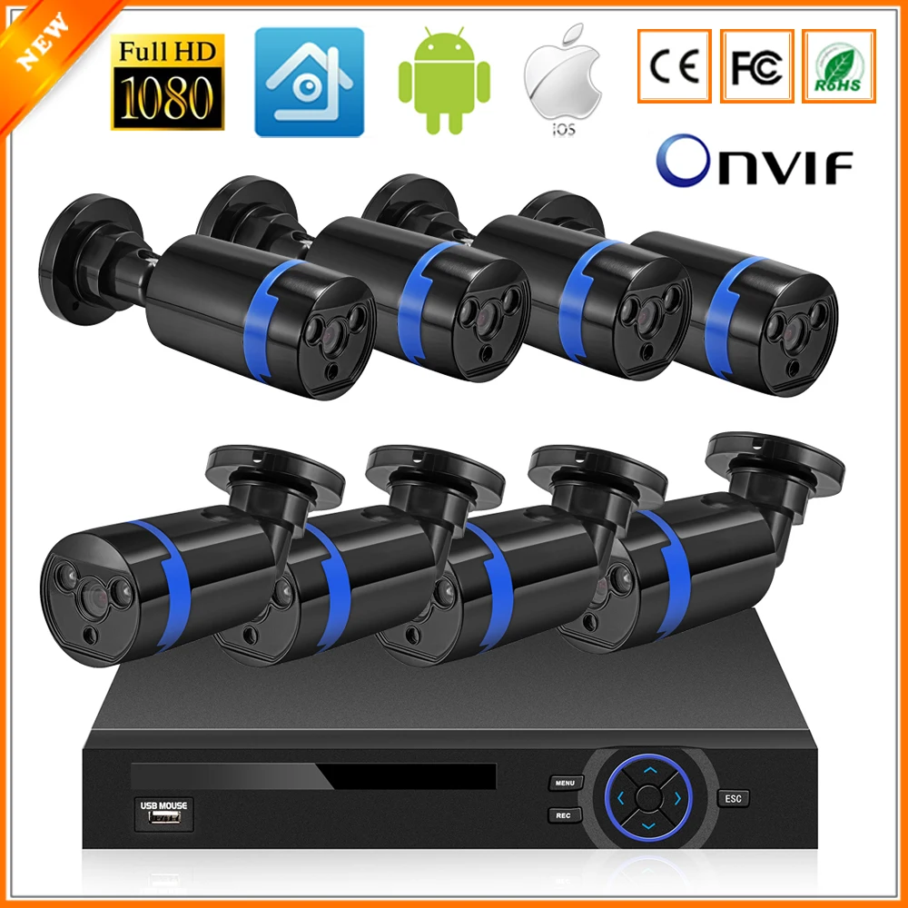 IEEE802.3af 48V 8 Channel PoE Kit Surveillance System PoE Camera 1080P