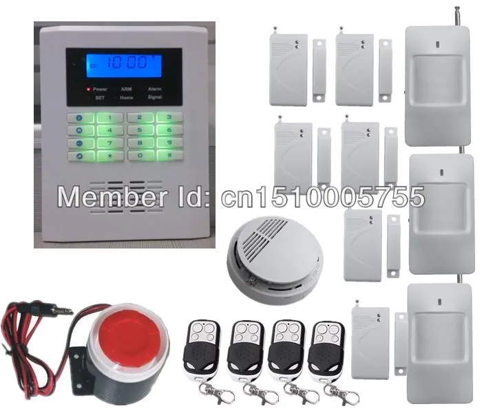 Low price DIY smart wireless home security PSTN+ GSM alarm system,kit  PIR detector+ door sensor + smoke sensor,fire alarm