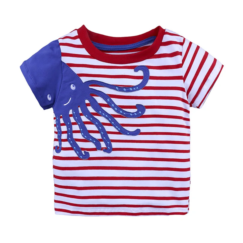 Г. Детская футболка с животными топы для детей, одежда для маленьких мальчиков хлопковые футболки летняя одежда полосатая футболка с рисунком динозавра, машины, лодки - Цвет: D