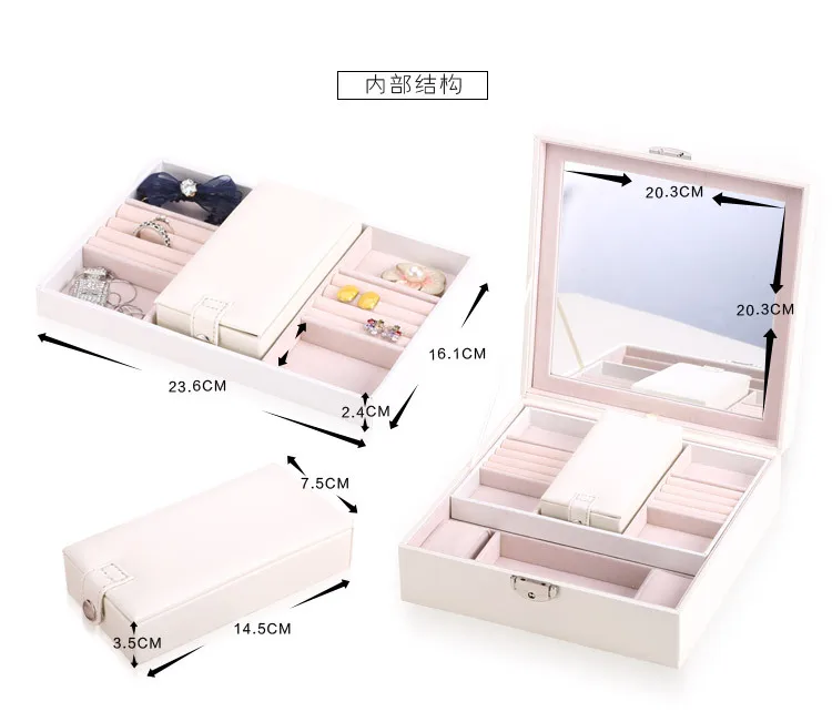 ZYJ Luxury Jewelry Storage Box Cosmetic Case Makeup Bag Travel Suitcase With Mirror Organizer Container Package (14)