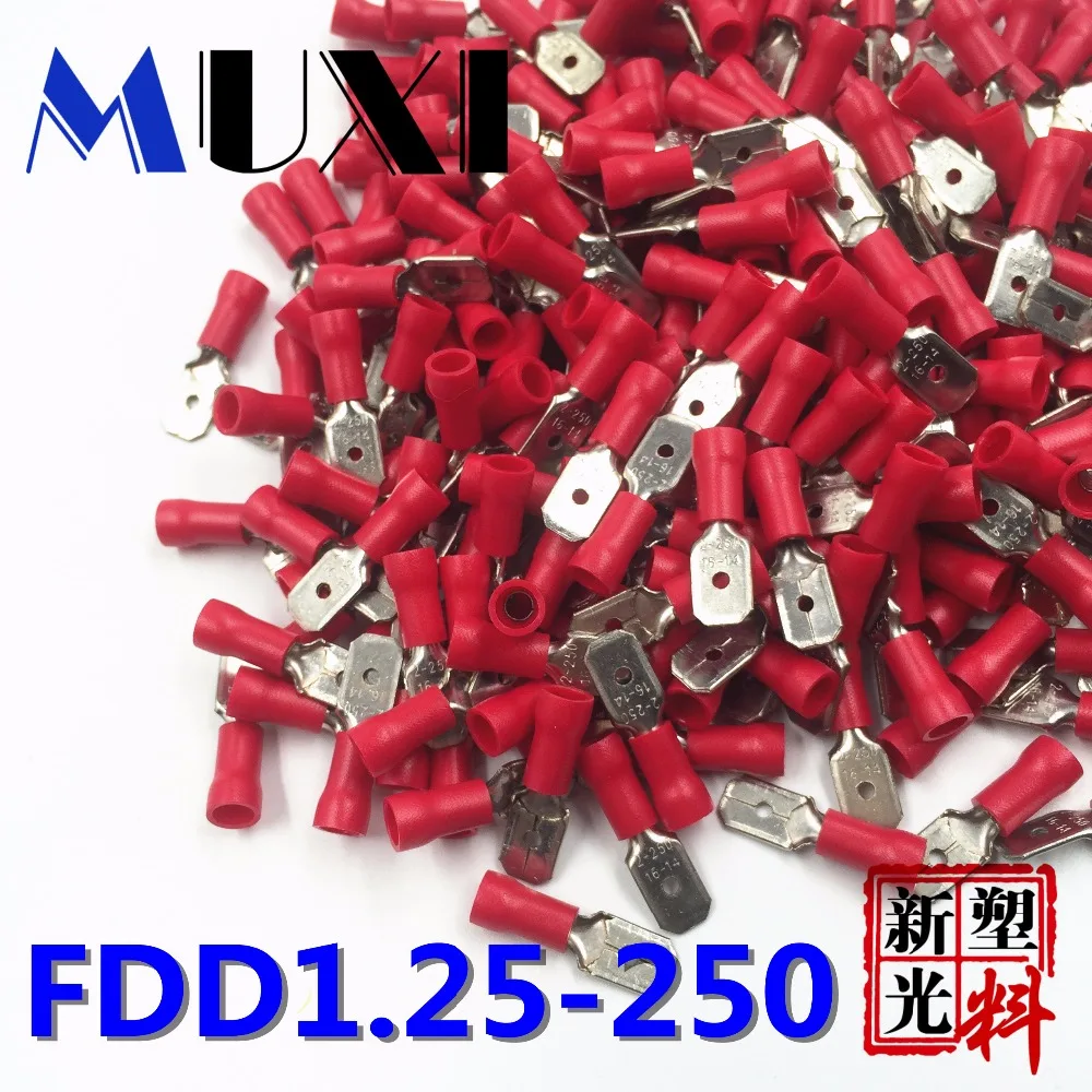 FDD1.25-250 мужской изолированный Электрический обжимная Клемма для 0,5-1.5mm2 Разъемы Кабель провод разъема 100 шт./упак. красный