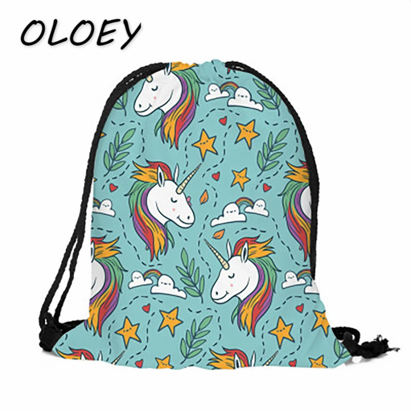 

Cute Unicorn 3D Print Drawstring Backpack Women Cartoon Animal Backbag Teenagers Kids Student School Book Bag Phone Pack#