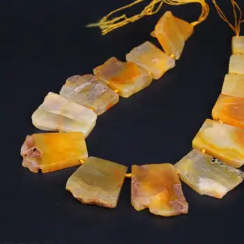 

15.5"/strand Large Natural Yellow Agates Drusy Top Drilled Freeform Slab Nugget Beads,Raw Stone Slice Pendants Jewelry Making