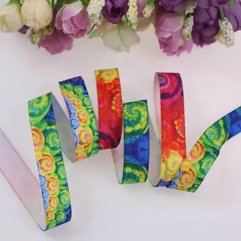 

5/8" Rainbow Galaxy Fold over elastic ribbon, colorful design shiny foe, 100yards per roll, high quality elastic for headbands