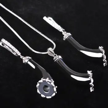 

Blucome Cubic Zircon Flower Black Ceramic Jewelry Sets For Women Morning Glory Shape Copper Long pendant Necklace Earrings Set