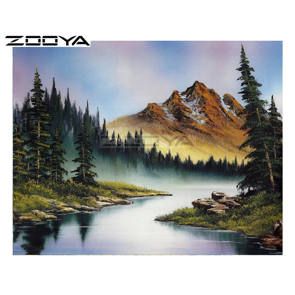 ZOOYA 5D DIY Diamond Alpine Forest River Landscape Painting Cross Stitch Square Drill Mosaic Decoration BK1047 | Дом и сад
