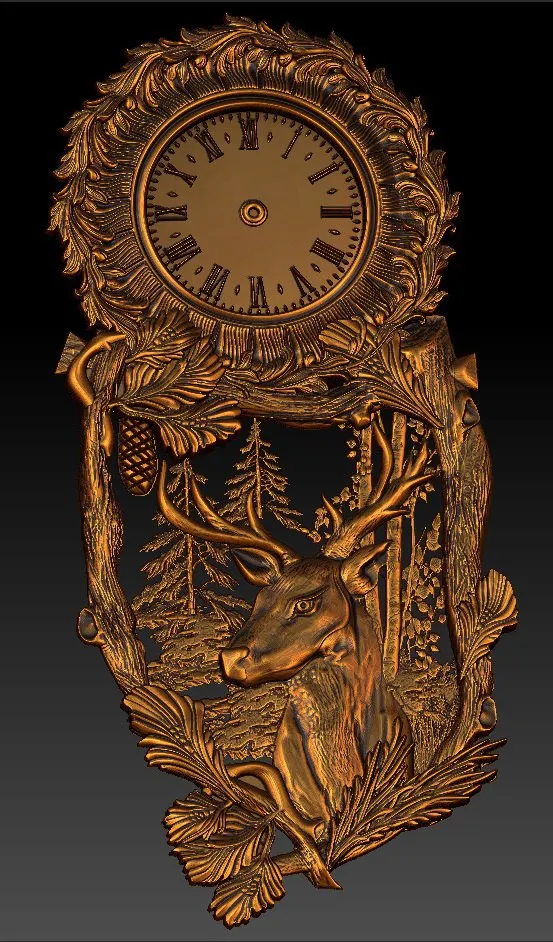 

Digital file in STL format clock for CNC 3D relief carving engraving C36-25