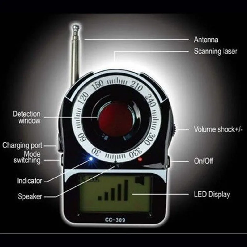 CC-309 Анти-шпион полный диапазон сигнала Ошибка RF детектор камера лазерный объектив GSM искатель портативный беспроводной детектор анти подслушивающий монитор