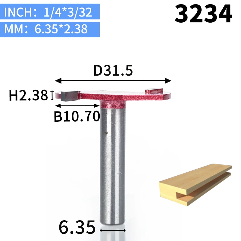 HUHAO 1 шт. 1/" хвостовик Т-образный долбежный резак деревообрабатывающий инструмент фрезы для дерева промышленного класса Концевая фреза - Длина режущей кромки: 3234