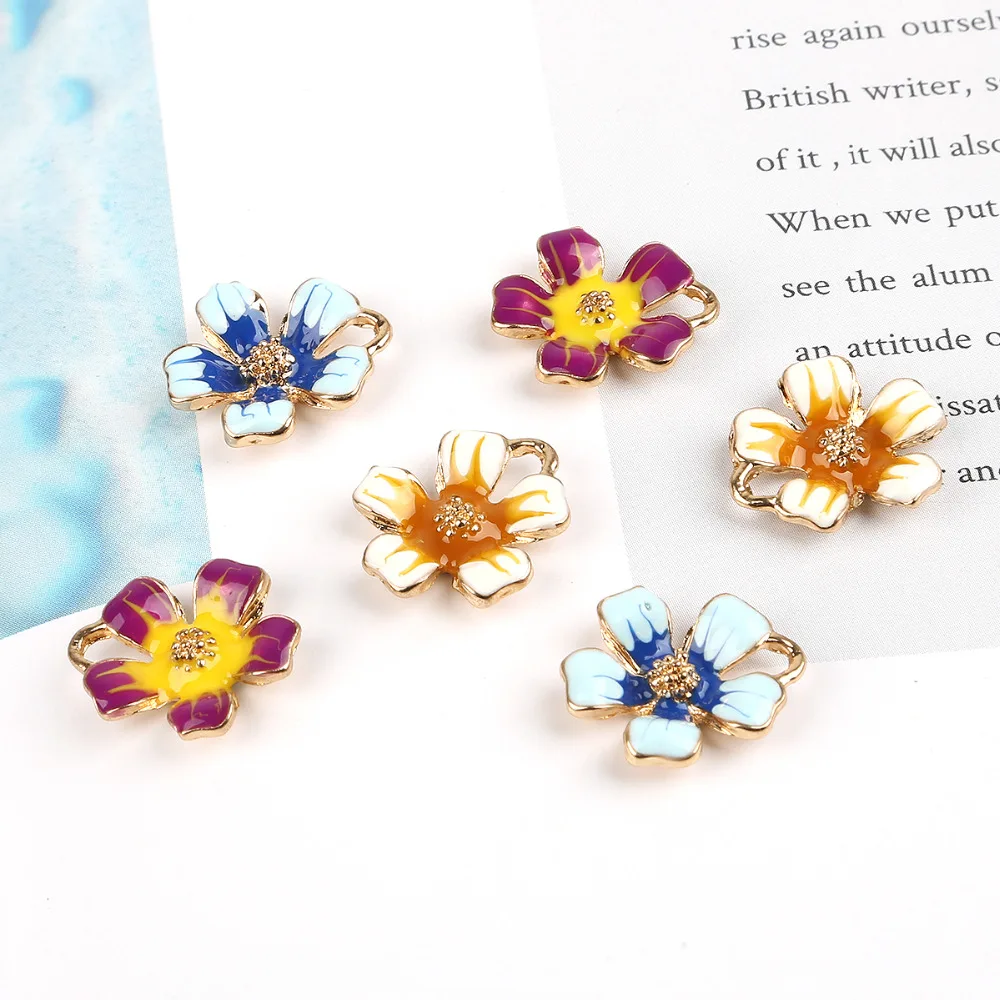 

6 PCS Fashion Handmade Jewelry DIY Enamel Flower Metal Pendant Charms for DIY Earring Necklace Fashion Jewelry Findings Making