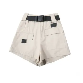 

Women Overalls Shorts Breathable Cargo High Waist Pocket Loose Shorts