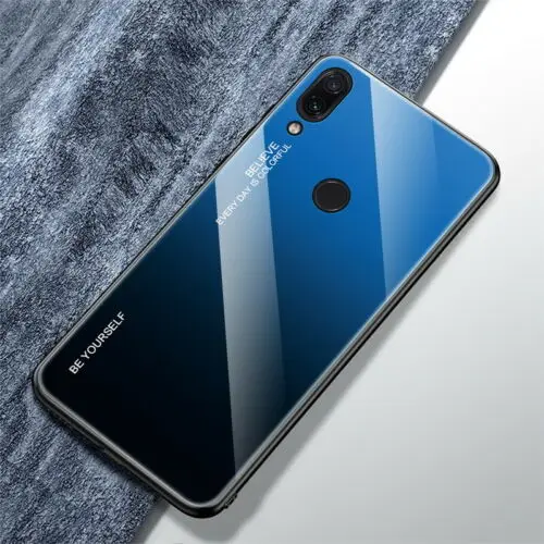 Градиентный чехол из закаленного стекла для Xiao mi 9 Red mi Note 7 Pro Pocophone F1 mi 8 mi A2 Lite 6X 5X A1 Note 7 9, защитный чехол - Цвет: Blue-Black