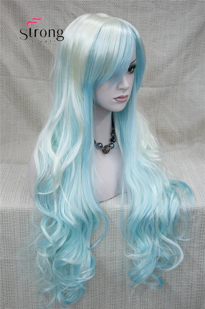 StrongBeauty Women's Wigs Long Curly White Blue Cosplay wig Synthetic