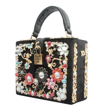 

Diamond bag 2020 autumn and winter box lock box handbag hollow carved diamond velvet dinner single shoulder diagonal handbag