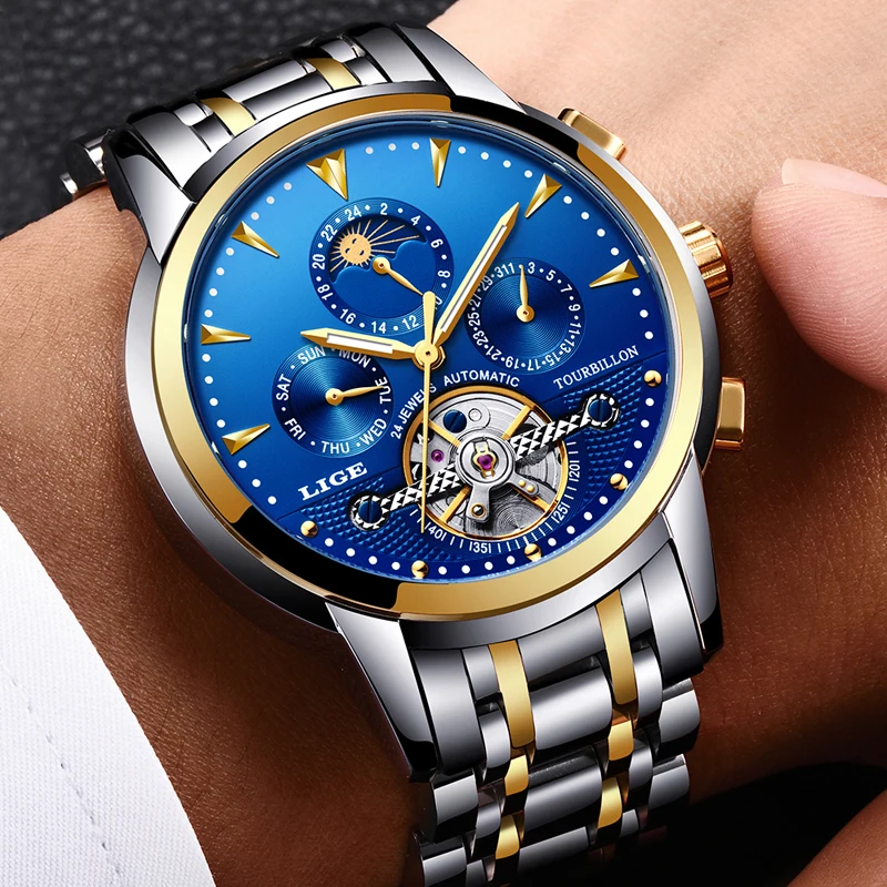 

LIGE Mens Watches Top Brand Luxury Automatic Mechanical Watch Men Full Steel Business Waterproof Sport Watches Relogio Masculino