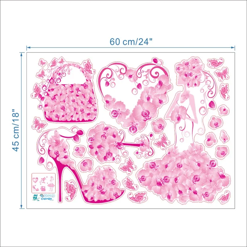 Элегантный цветок девушка Сумка Обувь бабочки ПВХ наклейки для детской комнаты домашний декор стен искусства diy Съемные наклейки подарок девушке