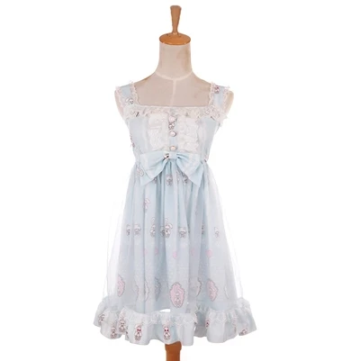 Принцесса сладкий Лолита Bobon21 кружева печатных шифоновый жилет платье d1493 - Цвет: Синий