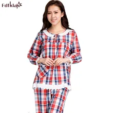 Fdfklak модный клетчатый пижамный комплект для женщин с длинным рукавом хлопковый Пижамный костюм спортивные костюмы для женщин повседневные пижамные комплекты